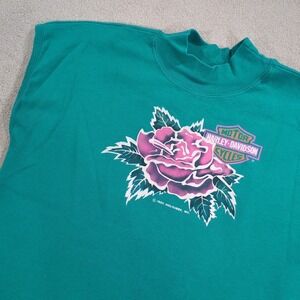 Vintage Harley Davidson 90's Teal Sleeveless Shirt Pikes Peak Colorado Womens XL